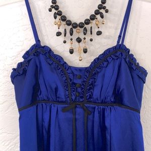 Betsey Johnson silk dress vintage cobalt blue ruffles sz 2